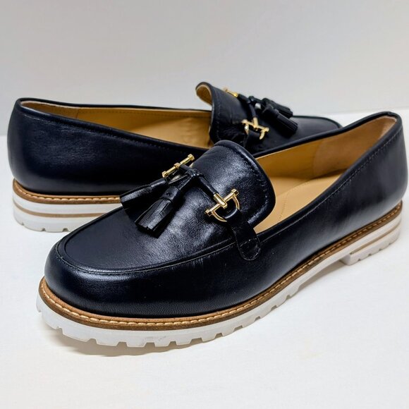 Talbots Laura Tassel Soft Nappa Loafers in Navy Blue & White - Picture 1 of 16
